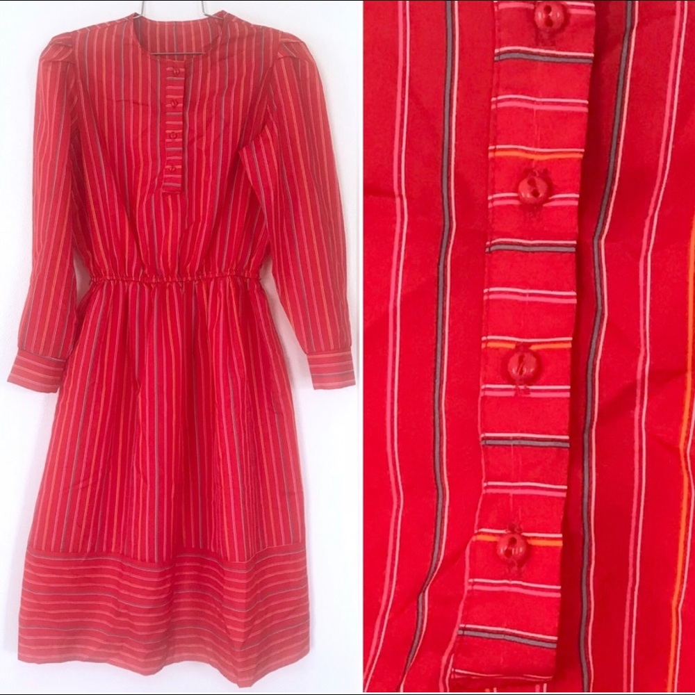 Vintage Red striped Dress Modern M/L 8-10?